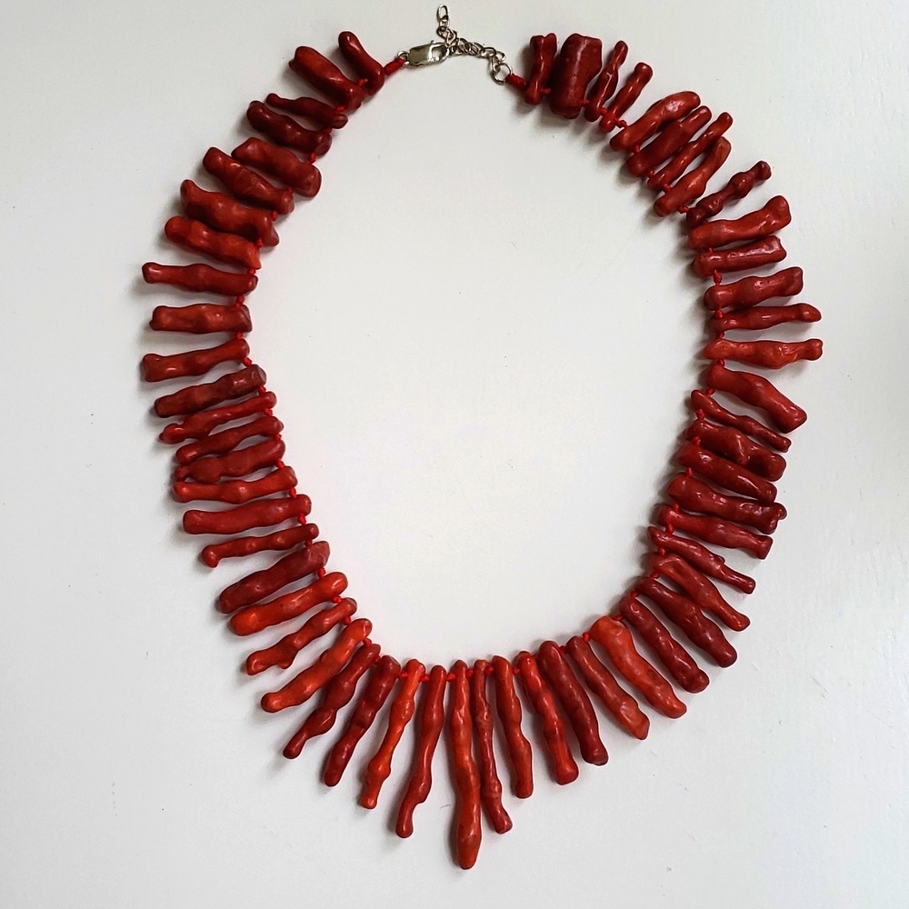 VTG chunky Coral natural branch statement necklace, dark red - Picture 4 of 6